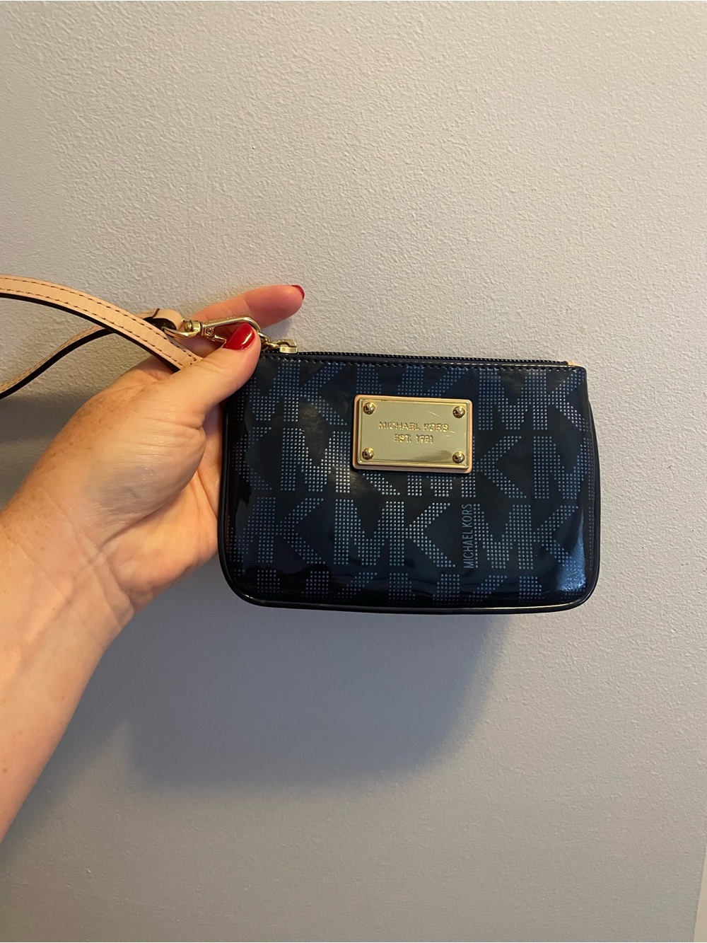 Michael Kors Navy Logo Patent Wristlet